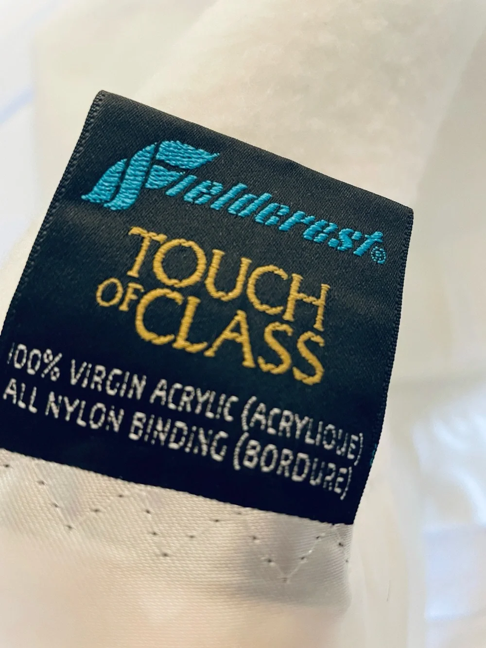 Fieldcrest twin size blanket, vintage, acrylic with satin trim, soft and warm